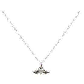 Sterling Silver 18 Inch Mini Flying Heart Necklace
