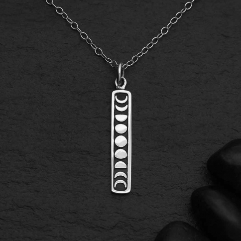Sterling Silver 18 Inch Vertical Moon Phase Necklace