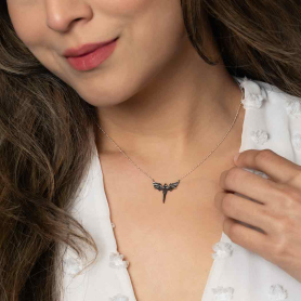 Nina  Designs Sterling Silver Flying Dragon Necklace on model