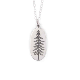 Sterling Silver Oval Pine Tree Necklace