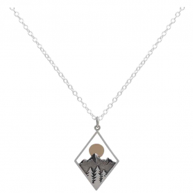 Sterling Silver 18 Inch Mountain Necklace with Bronze Sun