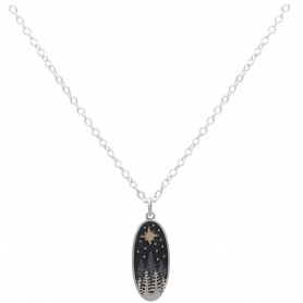 Sterling Silver Pine Tree Necklace with Bronze Star