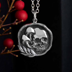 Sterling Silver Skull and Mushroom Necklace