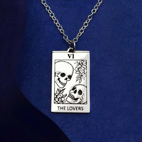Sterling Silver 18 Inch Lovers Tarot Card Necklace