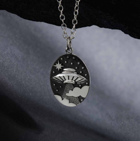 Sterling Silver UFO in Clouds Necklace