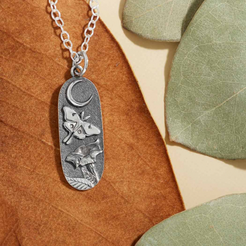 Sterling Silver Moth and Moonflower Necklace
