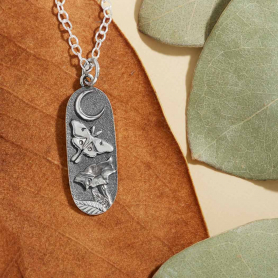 Sterling Silver Luna Moth and Moon Flower Necklace