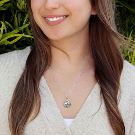 Mixed Metal Mountain Tree and Waves Layered Pendant Necklace on model