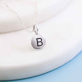 Sterling Silver Initial Charm Necklace - Letter B