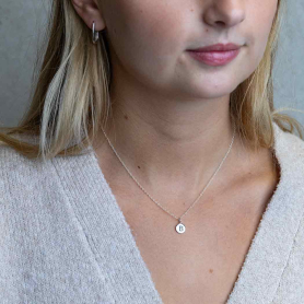 Sterling Silver Letter Charm Necklace - Initial B on model
