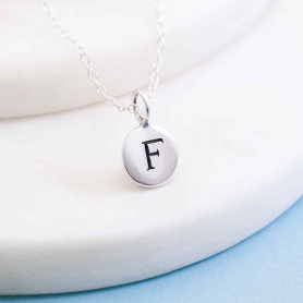 Sterling Silver Initial Charm Necklace - Letter F