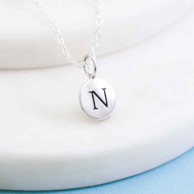 Sterling Silver Initial Charm Necklace - Letter N