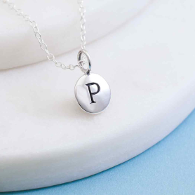 Sterling Silver Initial Charm Necklace - Letter P