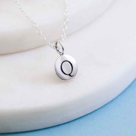 Sterling Silver Initial Charm Necklace - Letter Q