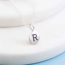 Sterling Silver Initial Charm Necklace - Letter R