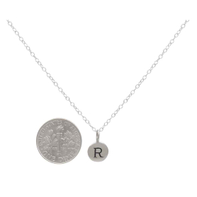 Sterling Silver Letter Charm Necklace - Initial R with Dime