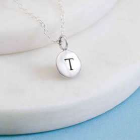 Sterling Silver Initial Charm Necklace - Letter T