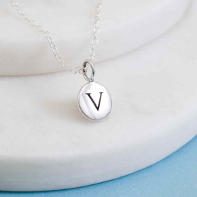 Sterling Silver Initial Charm Necklace - Letter V