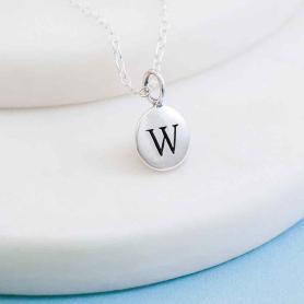 Sterling Silver Initial Charm Necklace - Letter W