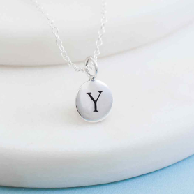 Sterling Silver Initial Charm Necklace - Letter Y