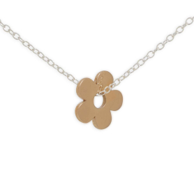 Bronze Flat Plate Daisy Necklace on Sterling Silver Chain