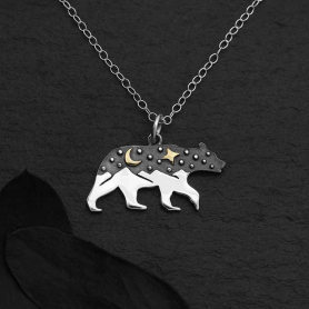 Sterling Silver Bear with Bronze Moon Necklace