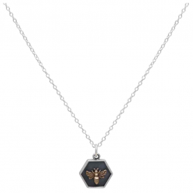 Silver 18 Inch Hexagon and Bronze Bee Charm Necklace