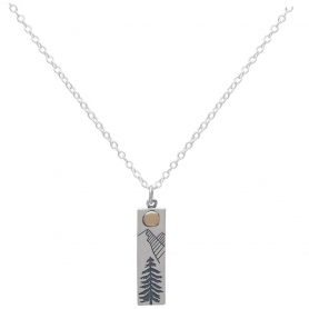 Sterling Silver 18 Inch Rectangle Pine Tree Charm Necklace