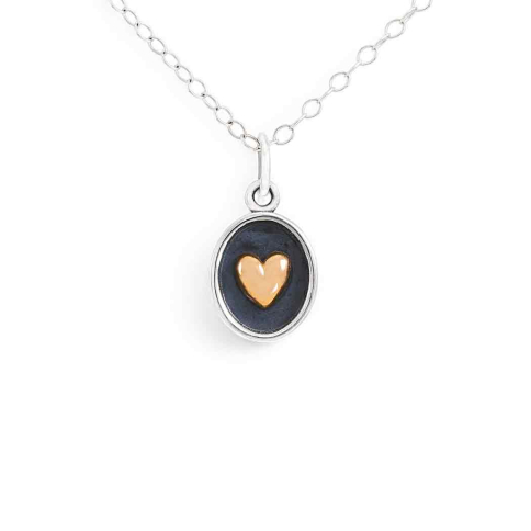 Nina Designs Sterling Silver Shadow Box with Bronze Heart Necklace white background