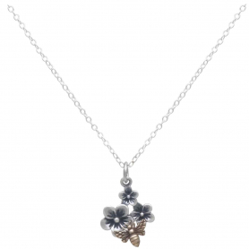 Sterling Silver Cherry Blossom and Bee Necklace