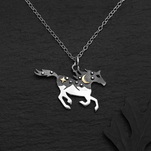 Sterling Silver Horse Necklace with Bronze 18 Inch