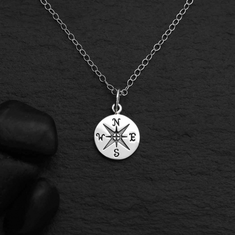 Sterling Silver 18 Inch Compass Necklace