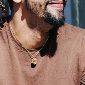 Bronze Lion Head Coin Necklace with Gold Fill Chain