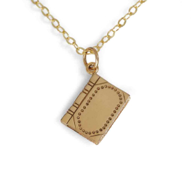 Bronze Book Necklace with Gold Fill Chain