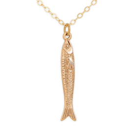 Bronze Sardine Necklace with Gold Fill Chain