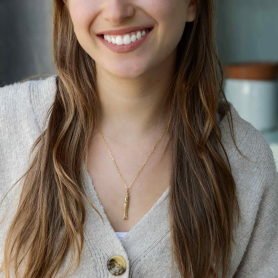 Bronze Sardine Necklace with Gold Fill Chain on model