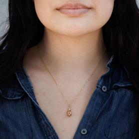 Bronze Hanging Bat Necklace with Gold Fill 18 Inch Chain