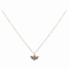 Bronze Mini Bat Necklace with Gold Fill Chain Front View