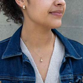 Bronze Ghost Necklace with Gold Fill Chain on neck