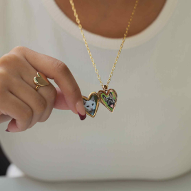 Bronze Heart Locket Necklace with Gold Fill Chain open view