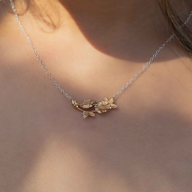 Bronze Wild Rose Festoon Necklace on neck