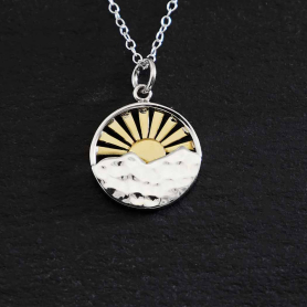 Sterling Silver Mountain with Bronze Sun Rays Necklace