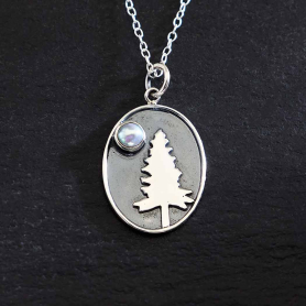 Sterling Silver Tree with Pearl Moon Necklace