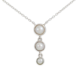 Sterling Silver Triple Pearl Drop Necklace