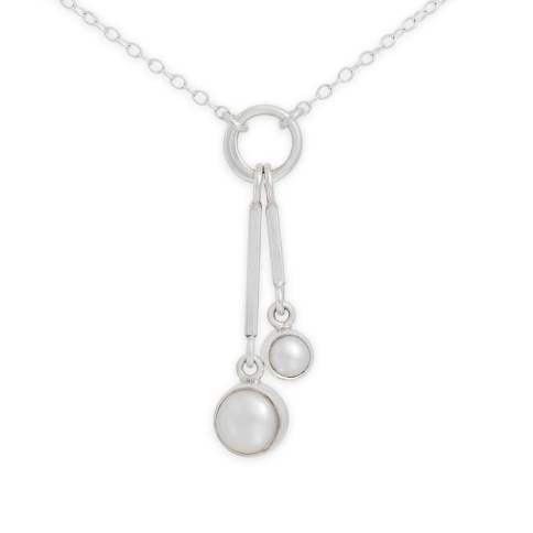 Nina Designs Sterling Silver Two Verticle Bars with Pearls Necklace 