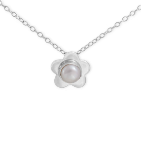 Sterling Silver Daisy with Pearl Center Necklace