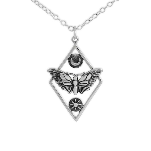 Sterling Silver Geometric Moth Necklace