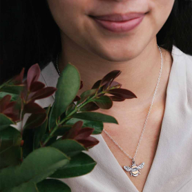 Sterling Silver and Bronze Bumble Bee Necklace 18 Inch on neck