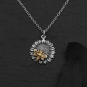 Sterling Silver Sunflower Necklace with Bronze Bee on dark background