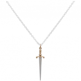 Sterling Silver Sword Necklace with Bronze Handle 18 Inch